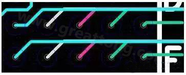 兩個(gè)過孔間只能過一根線的BGA出線，共用4個(gè)走線層