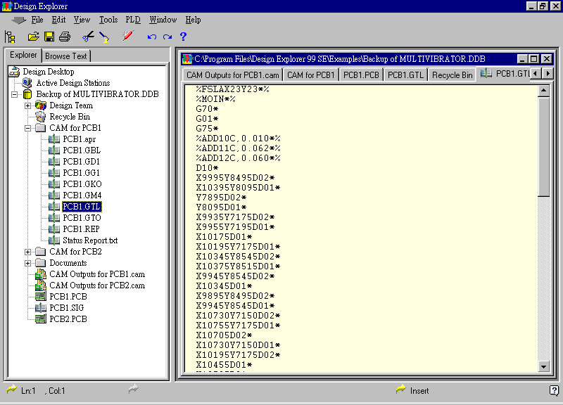 要檢查各Gerber輸出文件，則在瀏覽器中打開(kāi)CAM Output for PCB1，即可看到一系列Gerber輸出文件。