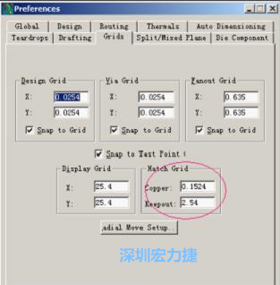  改銅皮的填充網(wǎng)格Global→Design Units，填充方向Drafting→Direction；Hatch Grid中Copper此數(shù)值為大銅箔中所填充的線條中心到中心的距離。