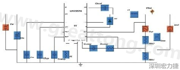 參考圖1的電流通路：把FET在導(dǎo)通狀態(tài)下流經(jīng)的通路標(biāo)記為紅色；把FET在關(guān)斷狀態(tài)下的迴路標(biāo)記為綠色。