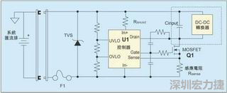 圖1：一個簡單的-48V熱插拔電路。