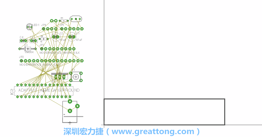 第一次執(zhí)行布線編輯器時(shí)，你會(huì)發(fā)現(xiàn)有兩個(gè)區(qū)塊，左邊的區(qū)塊非常混亂，而右邊的區(qū)塊則是一個(gè)長(zhǎng)方形的工作區(qū)域，EAGLE免費(fèi)版會(huì)限制你的工作區(qū)域在4” x 3.2”的范圍內(nèi)，如果你試圖將元件擺放在工作區(qū)外的話，就會(huì)跳出警示訊息。
