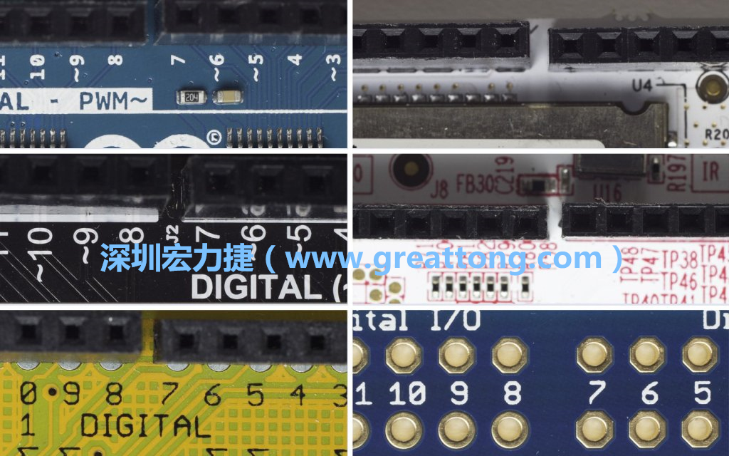 各種不同尺寸的Arduino上第7、8腳位的間距。