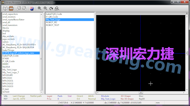 進行相同的程序， 目前這個Library IT_robot_logo_new.mod就包含了多個footprint于其內(nèi)。