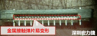 塑膠蓋子塞到connector內(nèi)側(cè)，加熱后金屬彈片容易局部變形。 